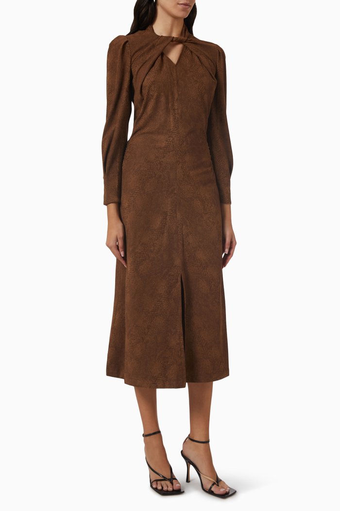 

Twist Detail Dress in Snake Velour, Brown