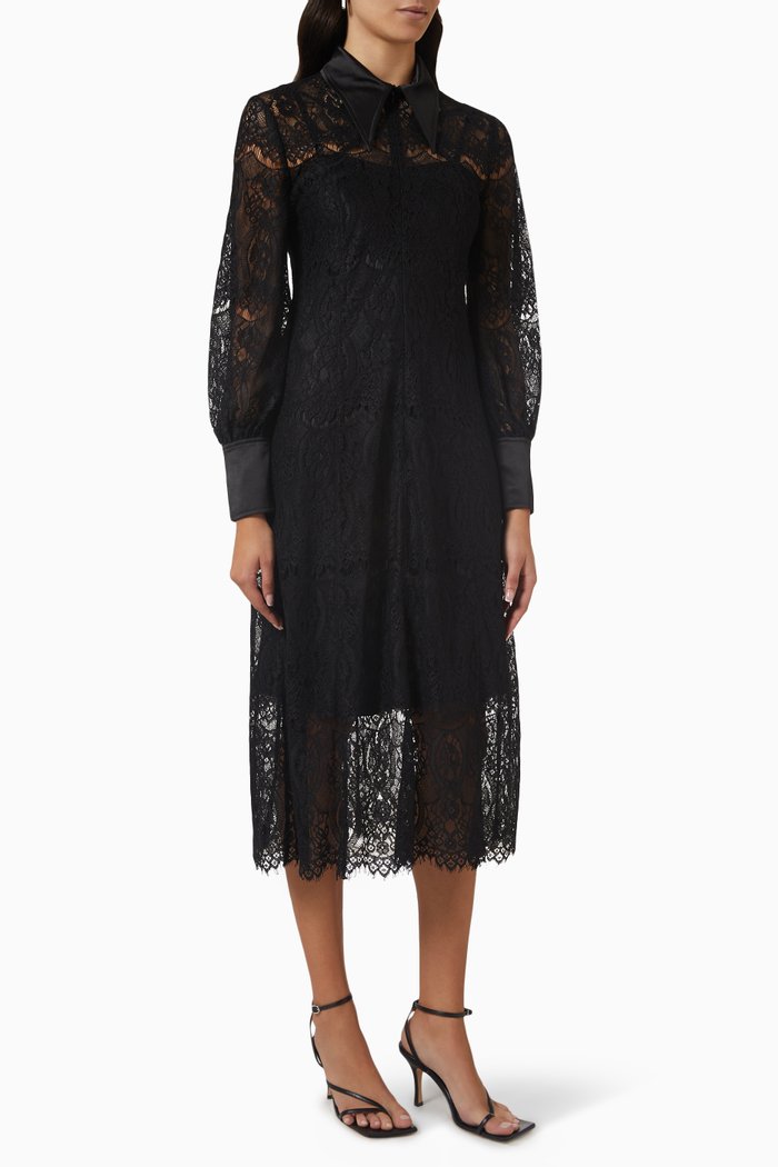 

Midi Dress in Lace & Satin, Black