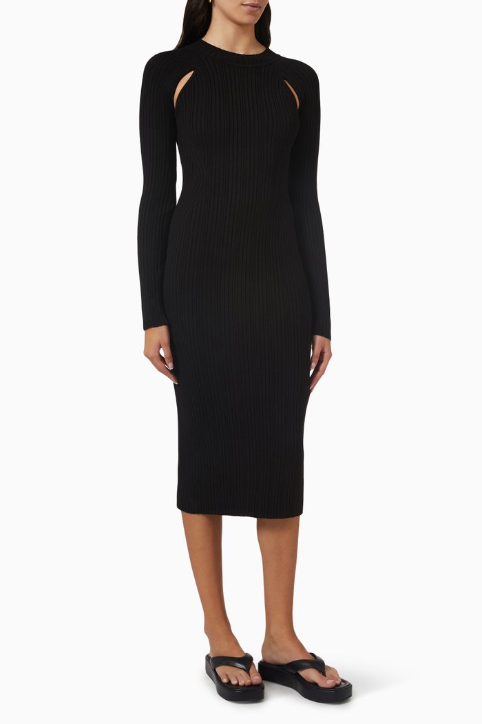 

Midi Dress in Ribbed Knit, Black