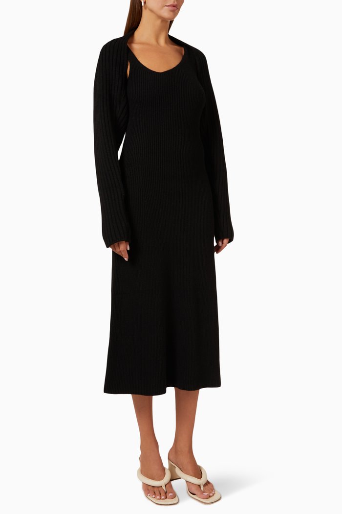 

Dress & Cardigan Set in Wool, Black