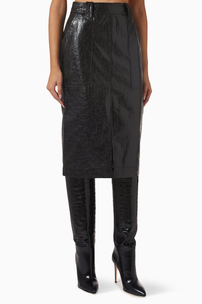 

Midi Skirt in Faux Leather, Black
