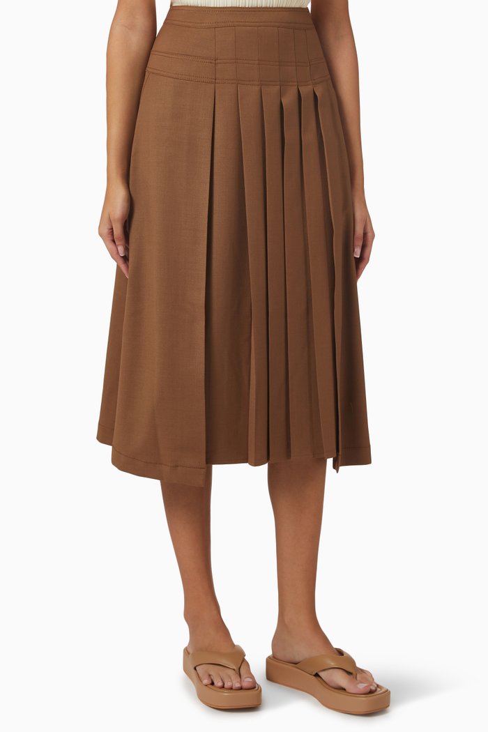 

Half-pleated Midi Skirt in Textured Fabric, Brown