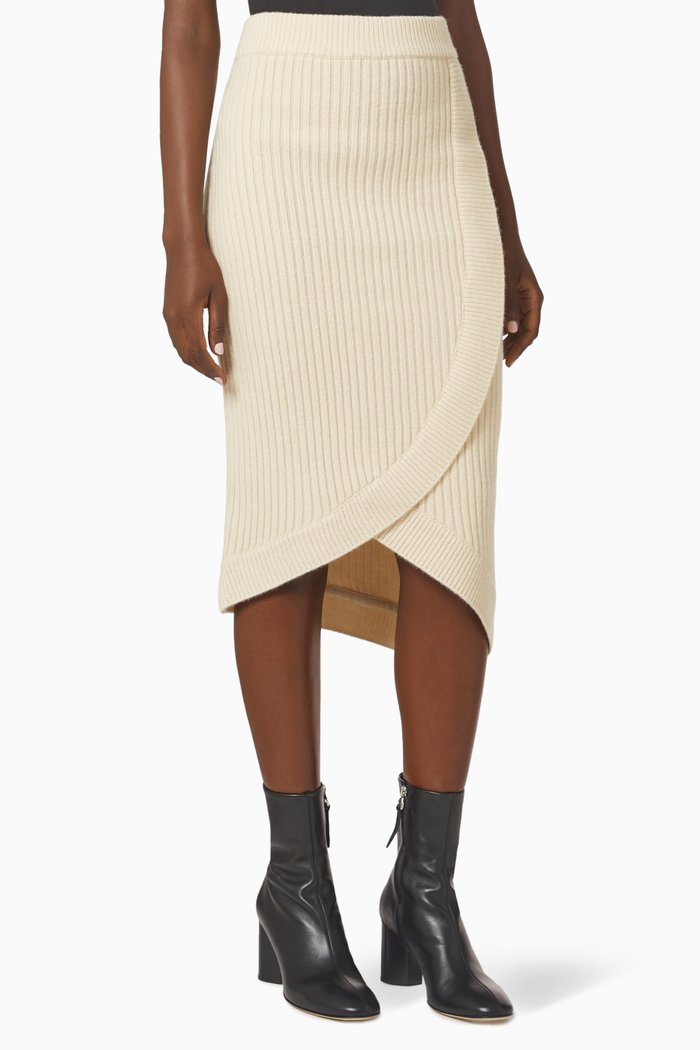 

Unbalance Midi Skirt in Wool-blend, Neutral