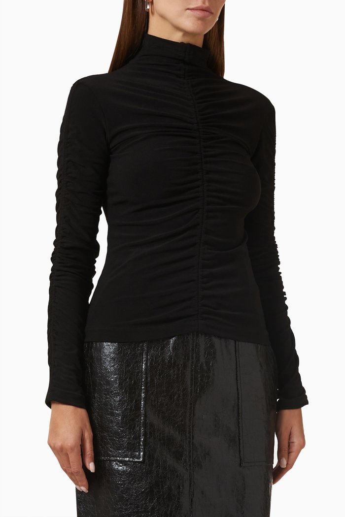 

High-neck Shirred Top, Black