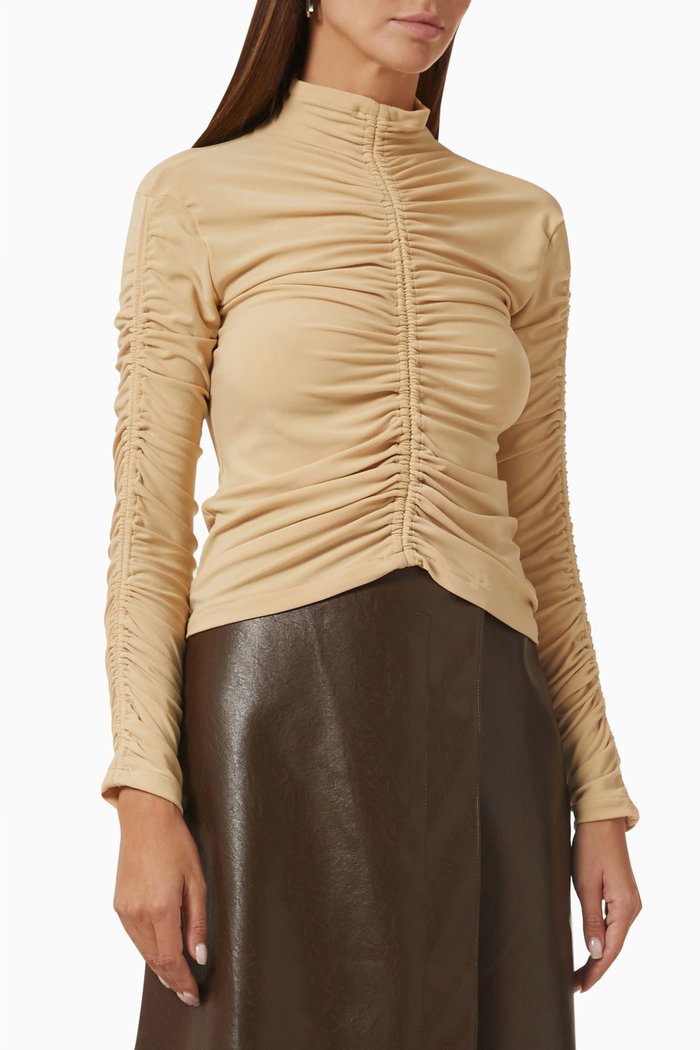 

High-neck Shirred Top, Yellow