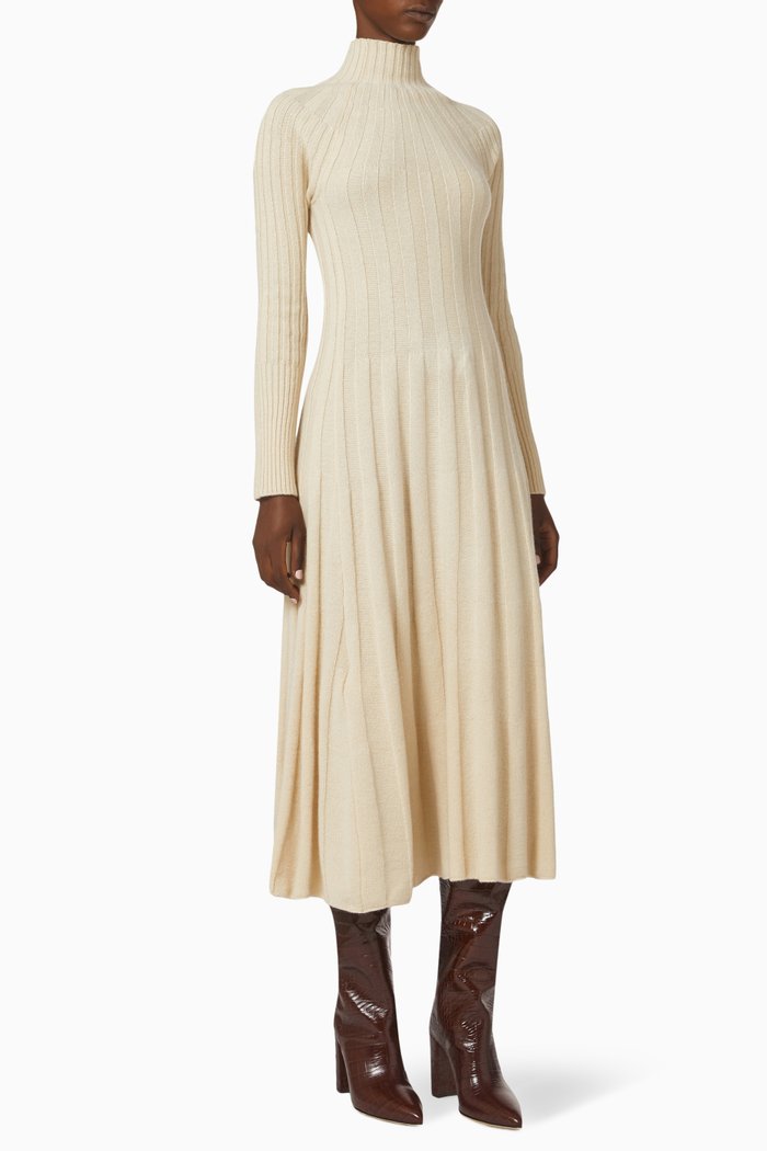 

Turtleneck Midi Dress in Wool-blend, Neutral