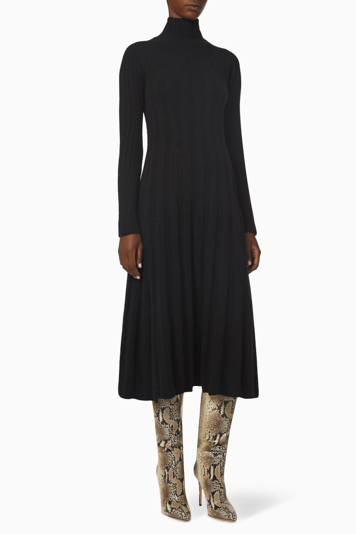 

Turtleneck Midi Dress in Wool-blend, Black