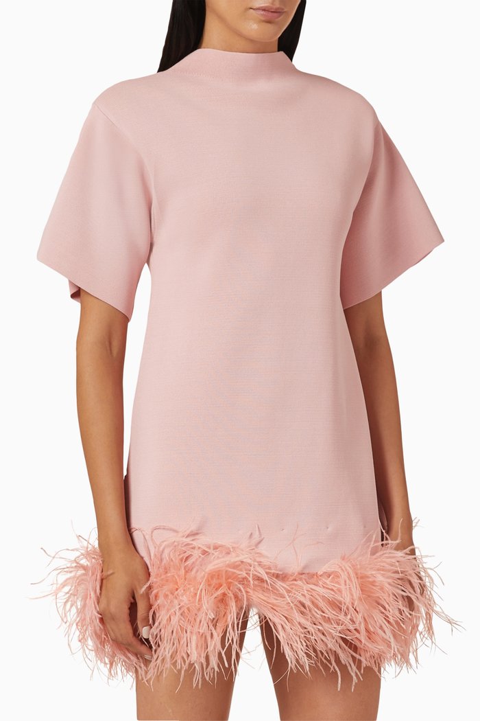 

Rita Feather Trim Mini Dress in Viscose, Pink