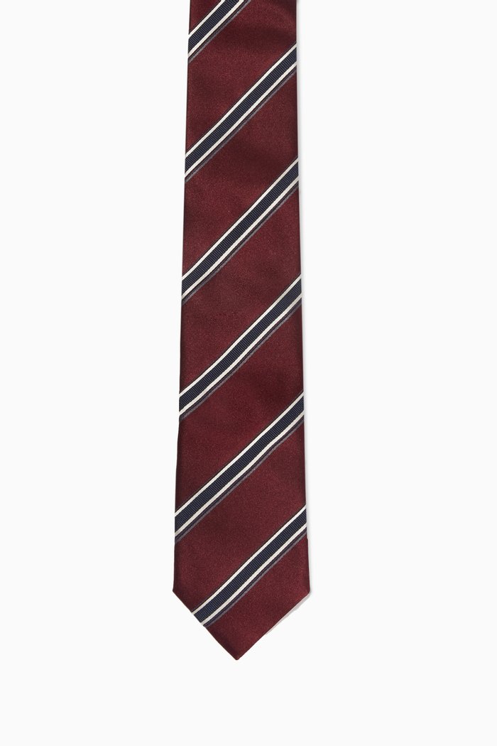 

Textured Stripe Tie in Silk, Red