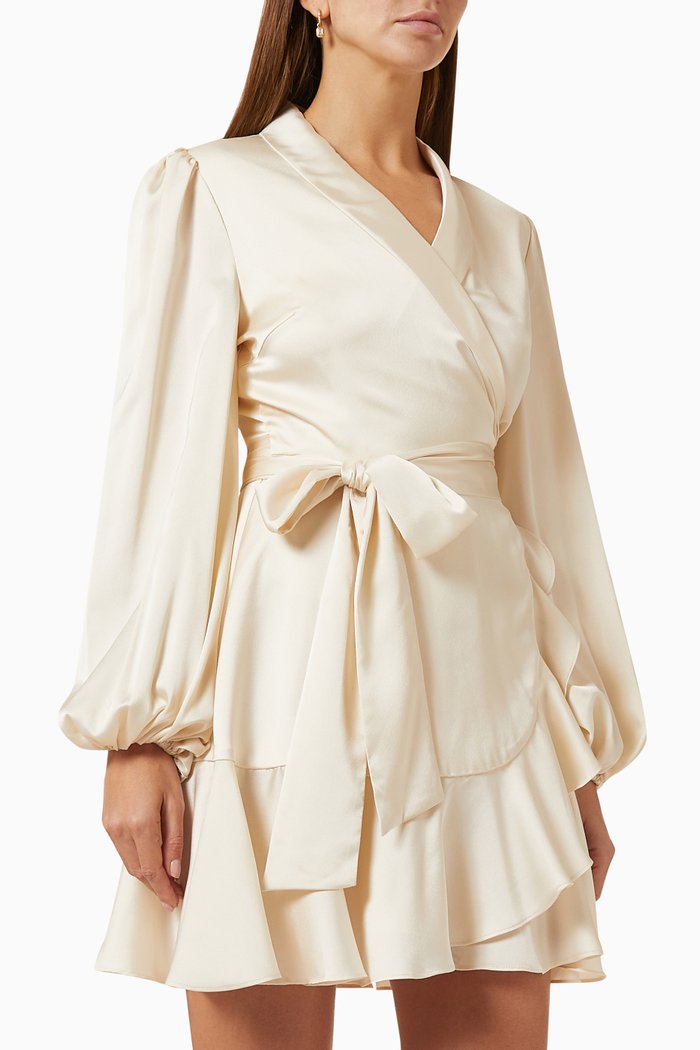 

Kennedy Tie-up Mini Dress in Satin, Neutral