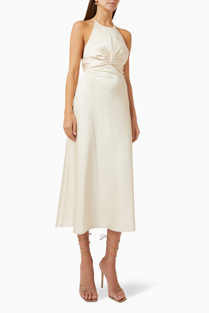 

Kennedy Knot Midi Dress in Satin, Neutral