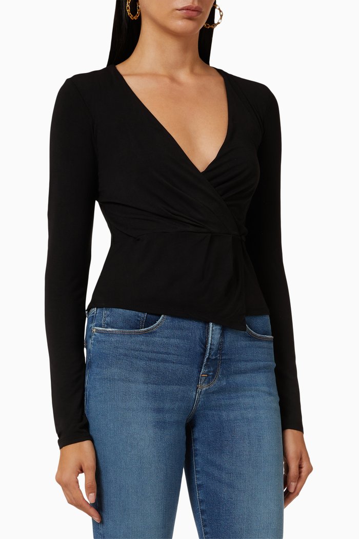

Good Touch Wrap Top in Stretch Rayon, Black