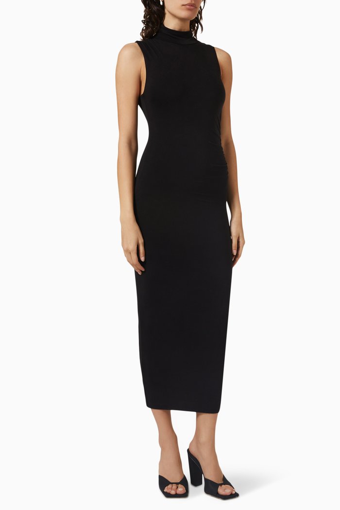 

Good Touch Turtleneck Midi Dress in Stretch Rayon, Black