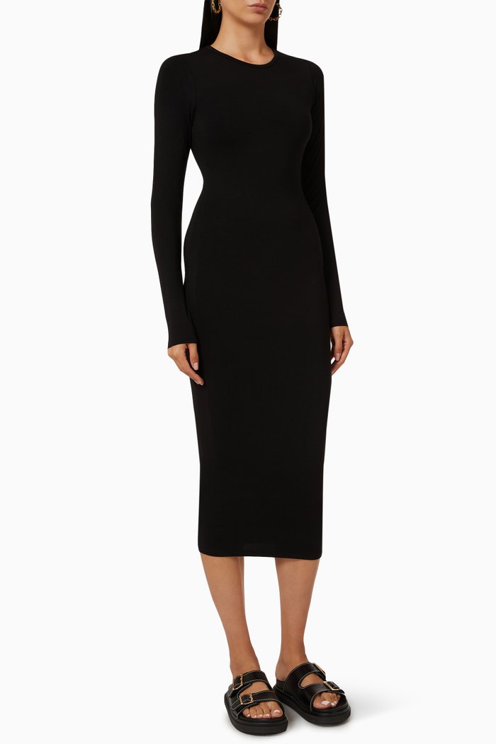 

Good Touch Long Sleeve Maxi Dress in Stretch Rayon, Black