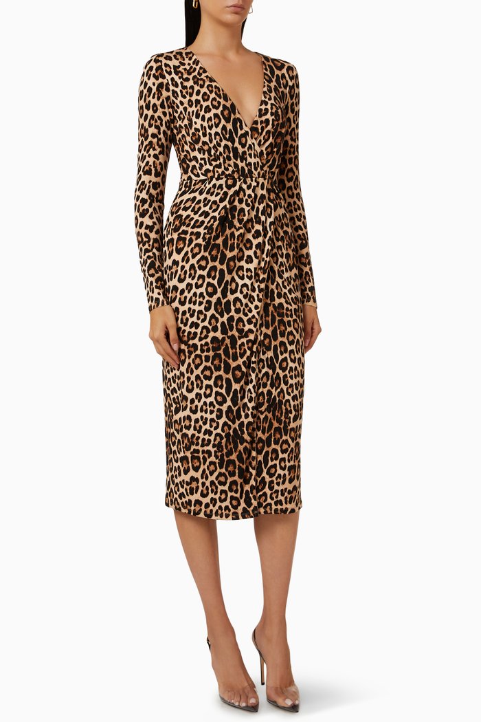 

Good Touch Wrap Midi Dress in Stretch Rayon, Brown