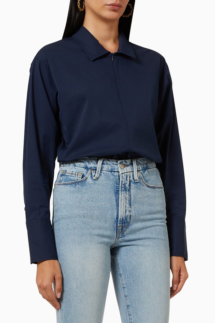 

Zip Bodysuit in Poplin, Blue