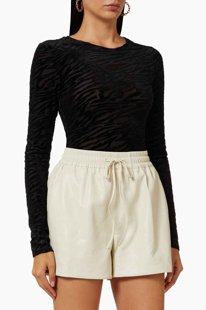 

Burnout Mesh Crew Bodysuit in Stretch Polyester, Black