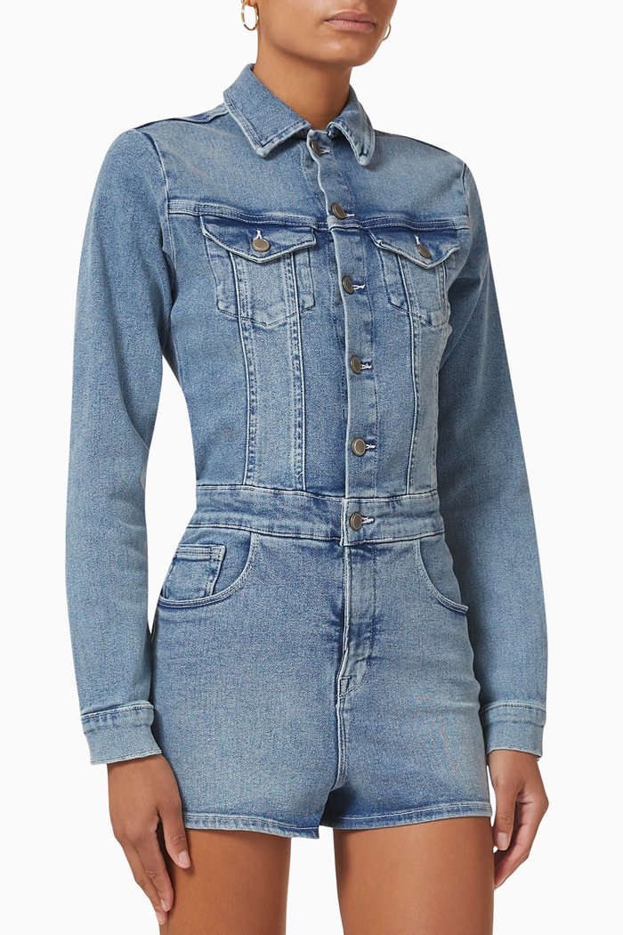 

Long-sleeve Playsuit in Denim, Blue