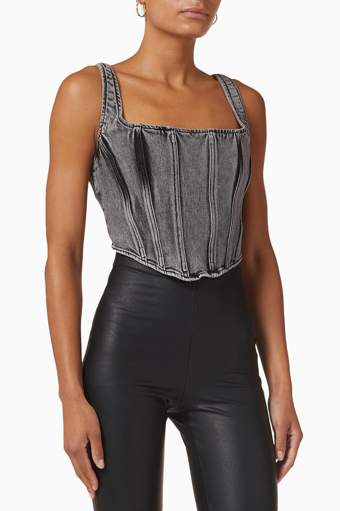 

Lace-up Corset Top in Denim, Black