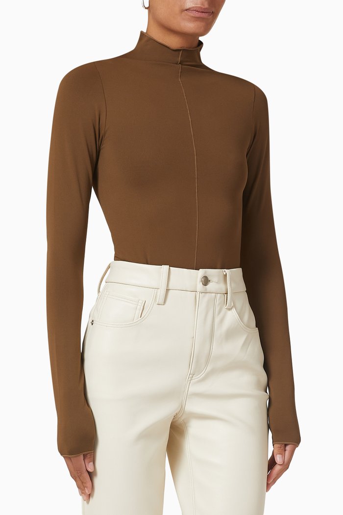

Sculpted Bodysuit in Stretch Nylon, Brown