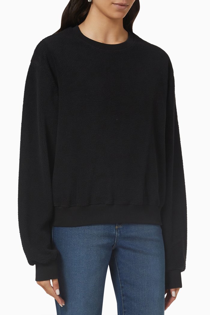 

Boyfriend Crewneck Sweatshirt in Polar Fleece, Black