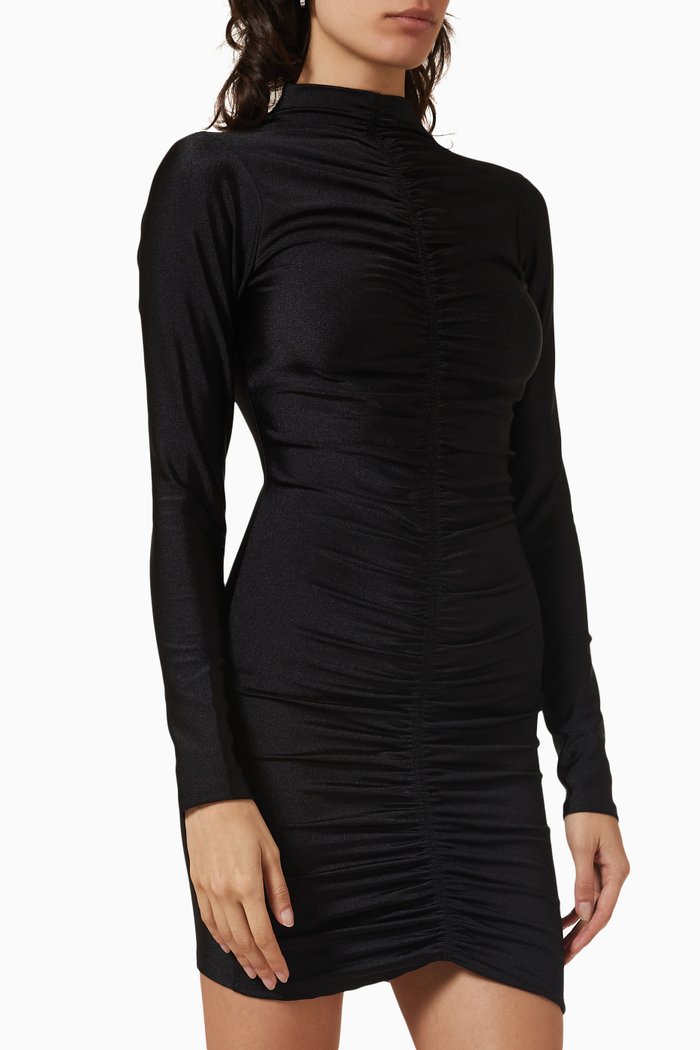 

High Shine Compression Ruched Mini Dress, Black