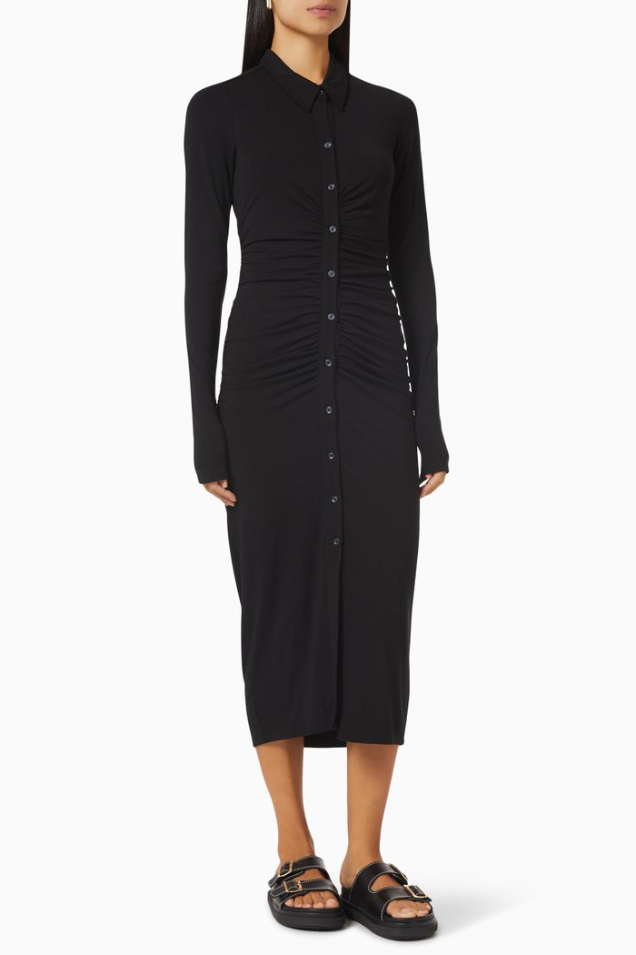 

Good Touch Button Front Midi Dress in Rayon Jersey, Black