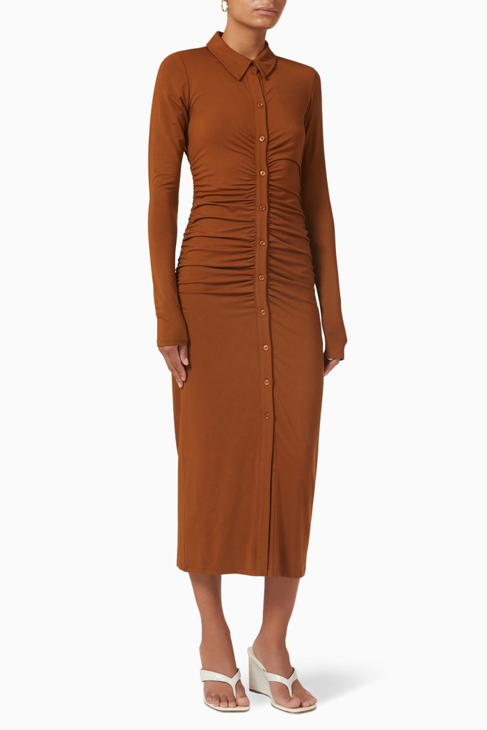 

Good Touch Button Front Midi Dress in Rayon Jersey, Brown