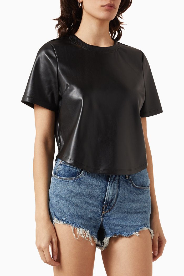 

Classic Crop T-shirt in Faux Leather, Black