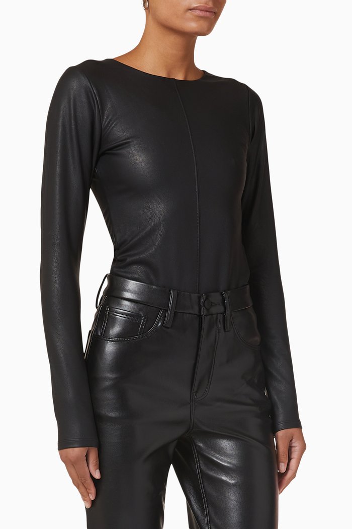

Better Than Leather Long-sleeve Bodysuit, Black