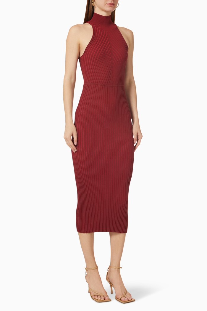 

Ribbed Turtleneck Midi Dress in Viscose-blend, Burgundy