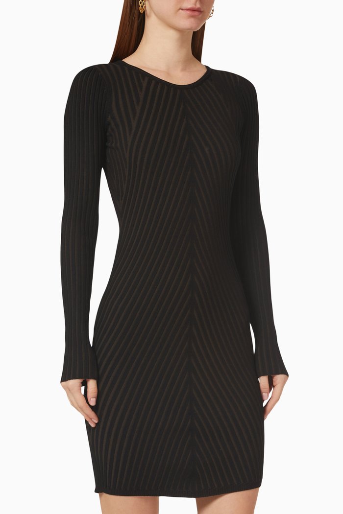 

Plaited-rib Mini Dress in Viscose-blend, Black
