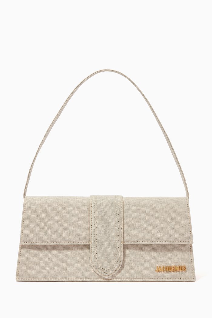 

Le Bambino Long Flap Bag in Linen, Neutral