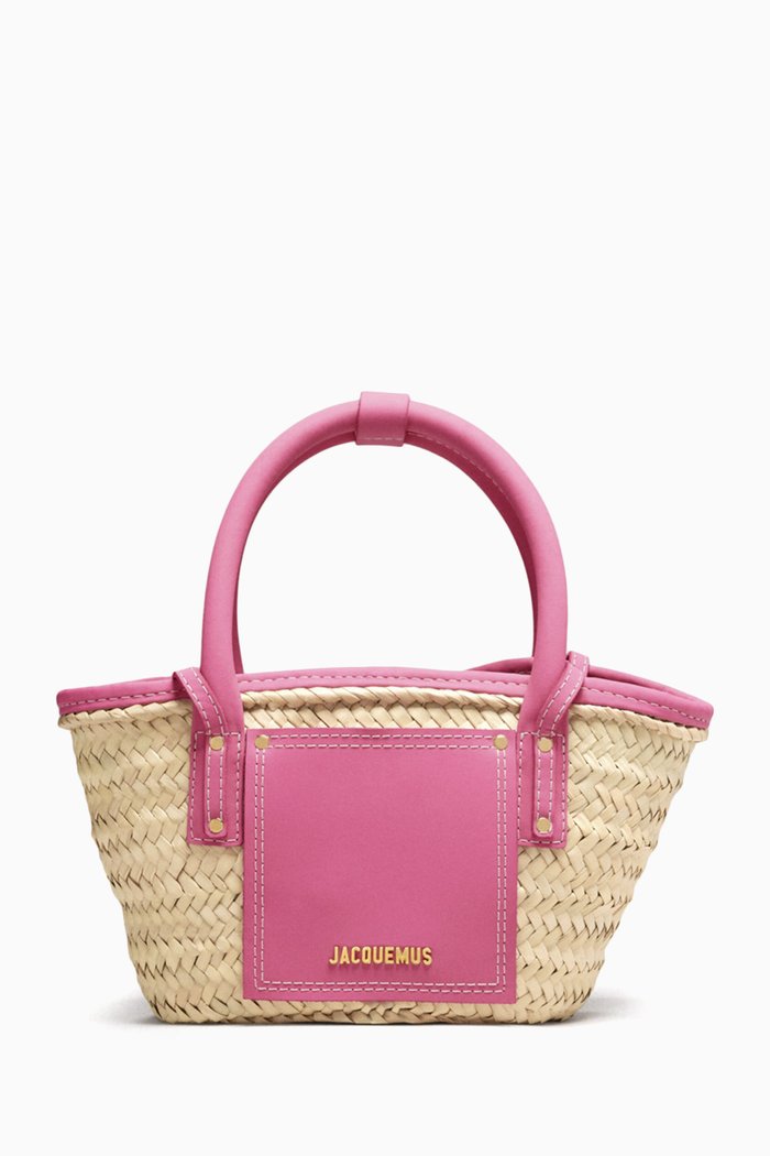 

Le Petit Panier Soli Mini Basket Bag in Straw & Suede, Pink