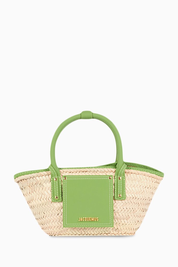 

Le Petit Panier Soli Mini Basket Bag in Straw & Suede, Green