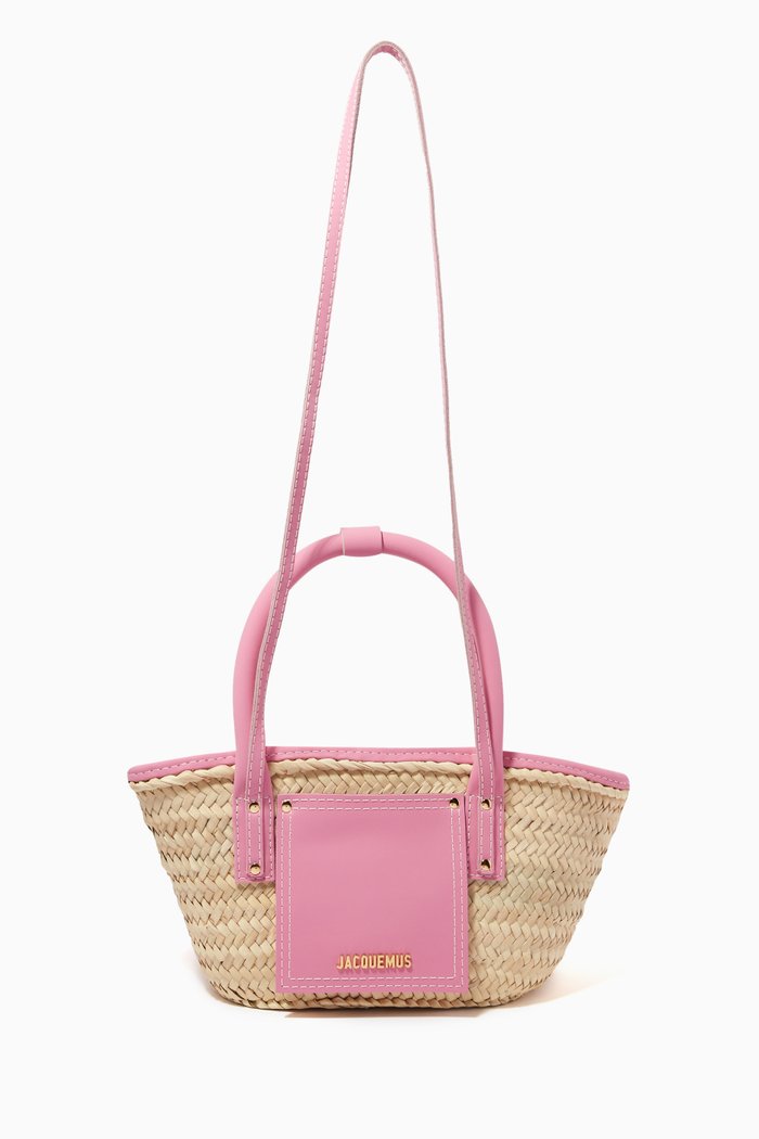 

Le Petit Panier Soli Mini Basket Bag in Straw & Suede, Pink