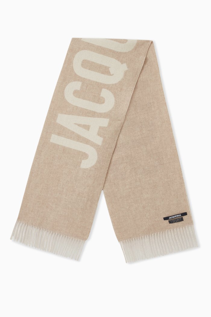 

L'écharpe Fringed Logo Scarf in Wool, Neutral