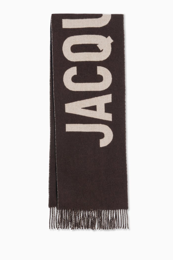 

L'écharpe Fringed Logo Scarf in Wool, Brown
