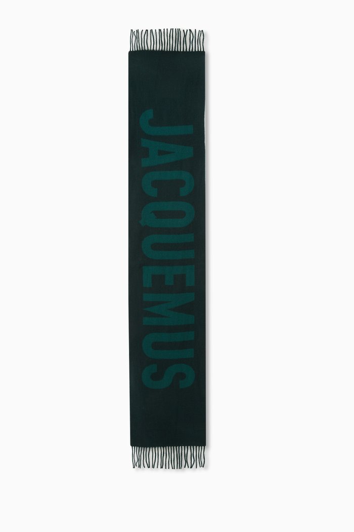 

L'écharpe Fringed Logo Scarf in Wool, Green