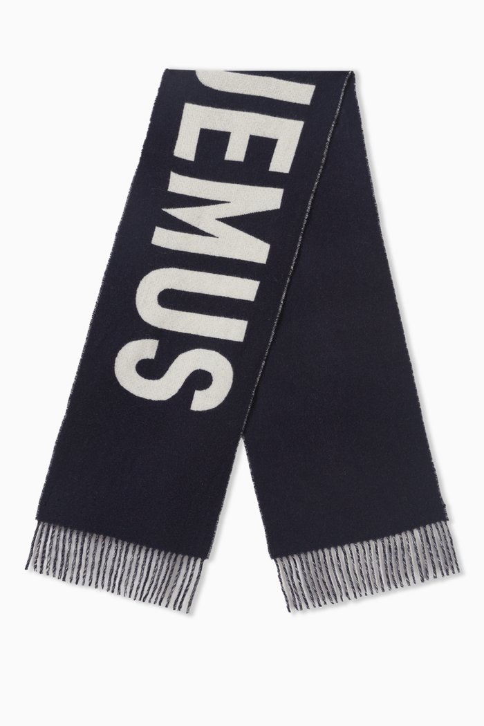 

L'écharpe Fringed Logo Scarf in Wool, Blue
