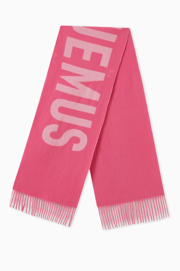 

L'écharpe Fringed Logo Scarf in Wool, Pink