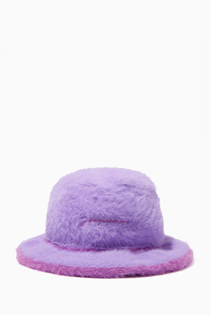 Le Bob Neve Bucket Hat in Fluffy Knit, Purple