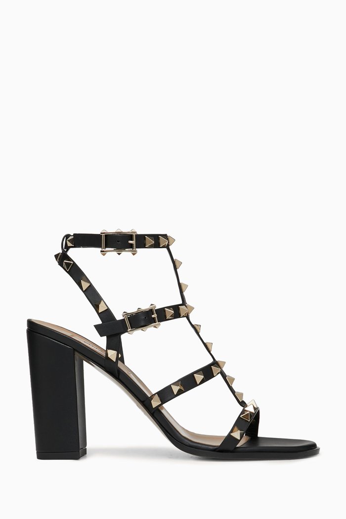 

Valentino Garavani Rockstud Ankle-strap Sandals in Leather, Black
