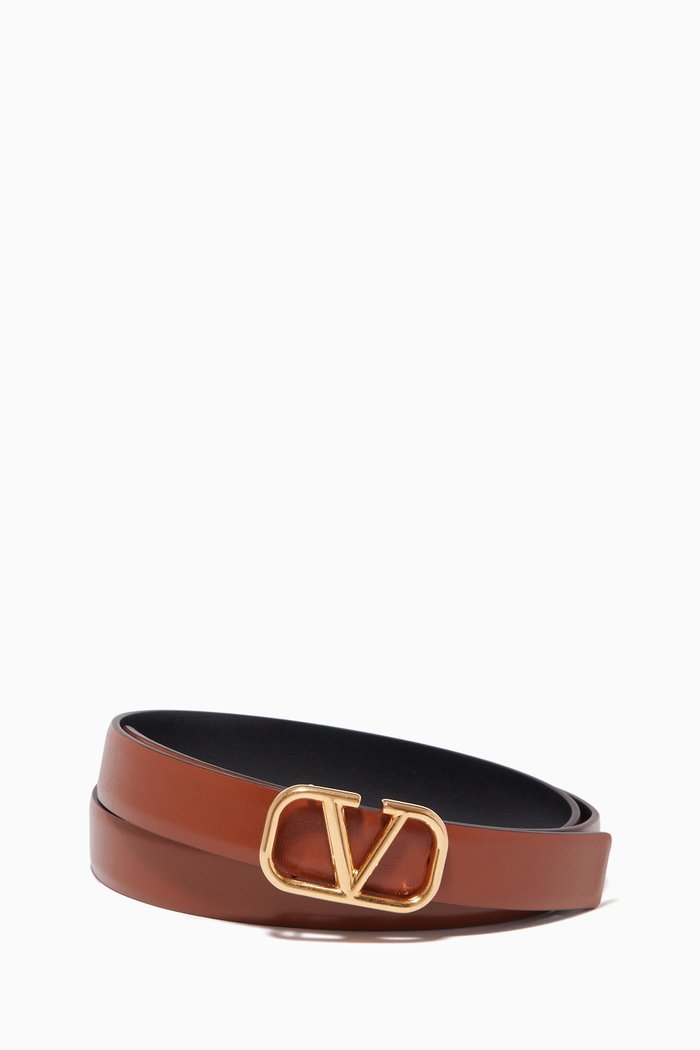 

Valentino Garavani VLOGO Signature Reversible Belt in Shiny Calfskin, Brown
