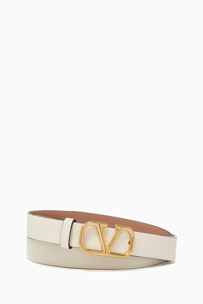 

Valentino Garavani VLogo Signature Reversible Belt in Shiny Calfskin, White