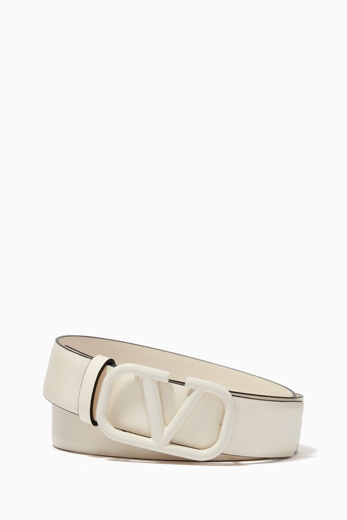 

Valentino Garavani VLOGO Signature Belt in Shiny Leather, 30mm, White