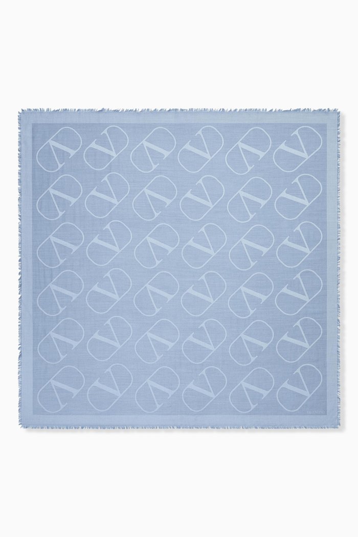 

Valentino Garavani VLOGO Signature Shawl in Silk & Wool Jacquard, Blue