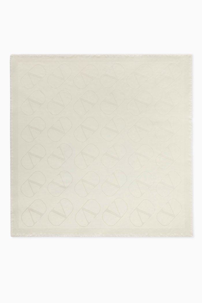

VLogo Signature Shawl in Silk & Wool Jacquard, White
