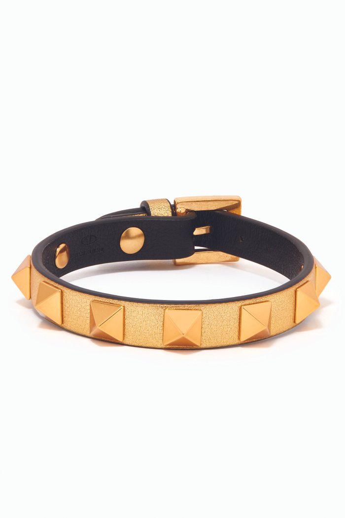 

Valentino Garavani Rockstud Bracelet in Laminated Leather, Gold