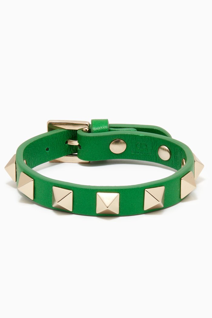 

Valentino Garavani Rockstud Bracelet in Calfskin, Green